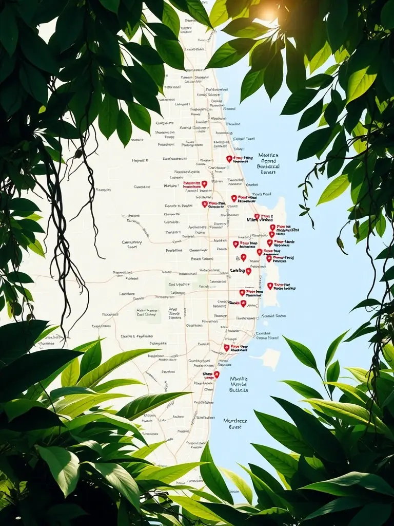 A map of Myrtle Beach highlighting local businesses, with a jungle-themed overlay to represent Urban Tarzan SEO's local SEO services.