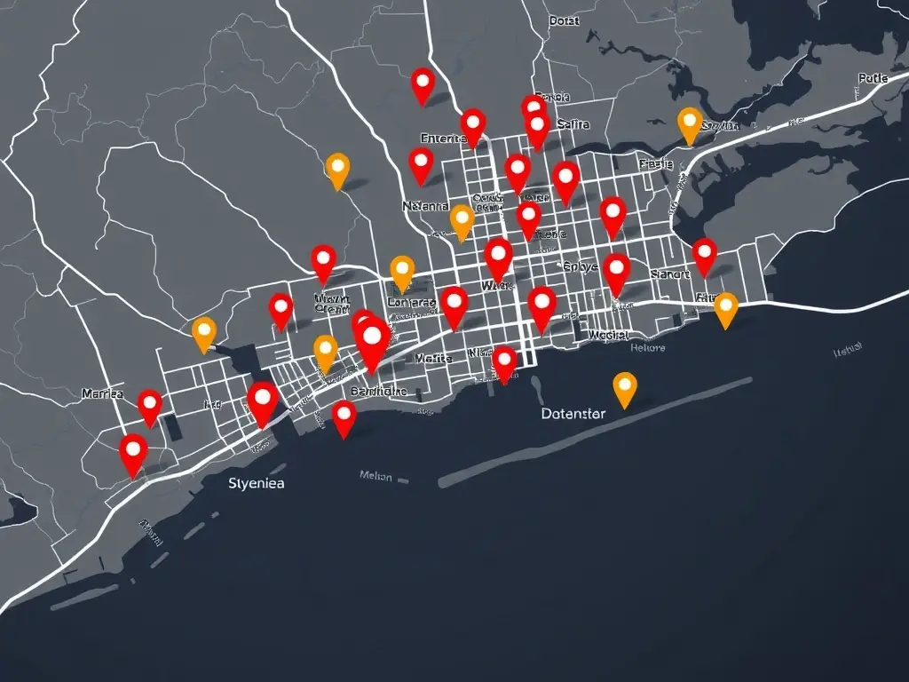 An image of a map with location pins highlighting local businesses in Myrtle Beach, symbolizing local SEO services.